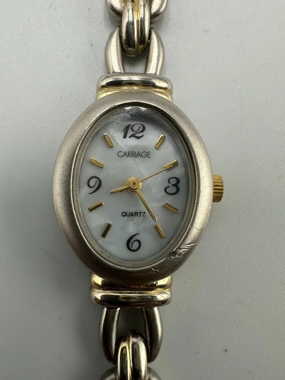 3/$30 Carriage Watch Women Silver Gold Two Tone Oval Dial 19MM New Battery 6.5'
